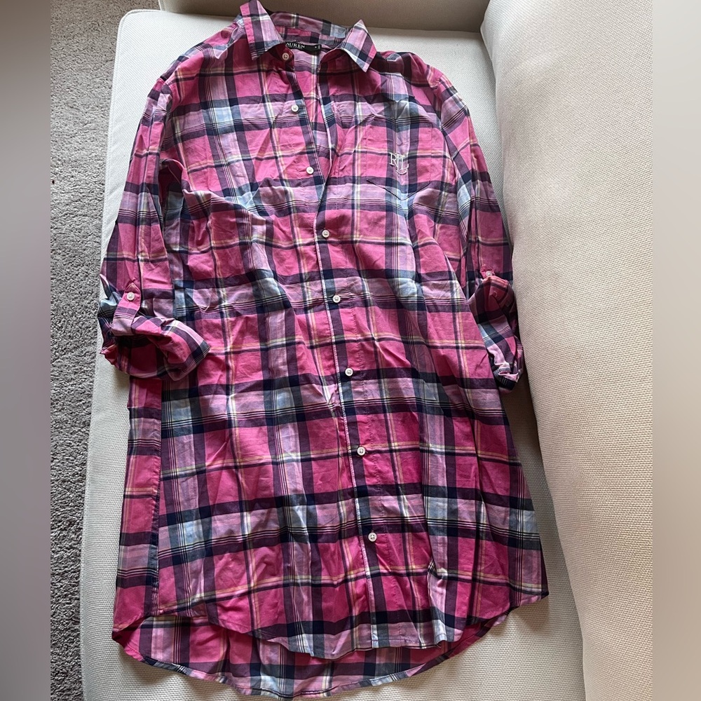 Pink plaid relaxed tee dresss